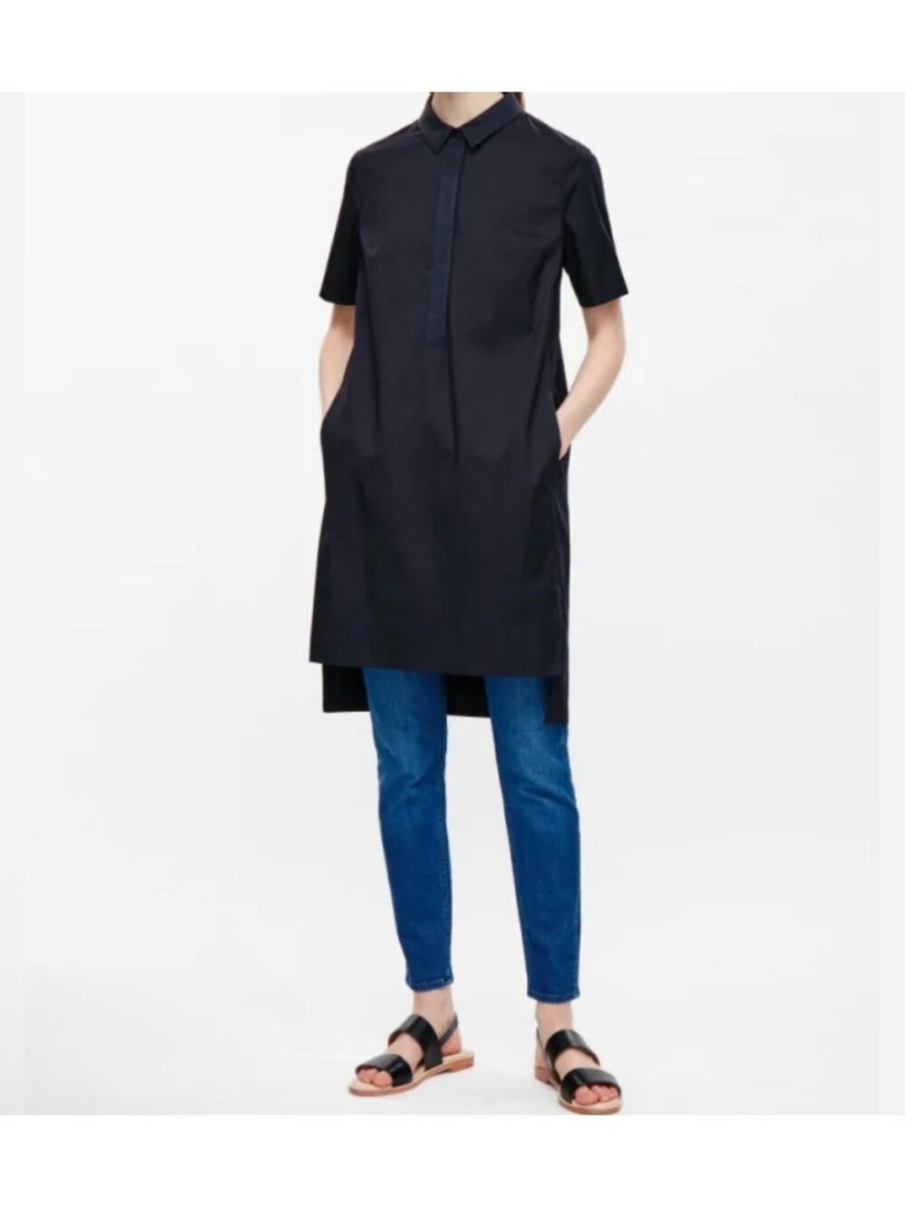 COS Navy Grosgrain detail shirt dress Size 8 - Picture 2 of 8